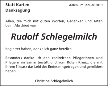 Traueranzeige von Rudolf Schlegelmilch von Schwäbische Post