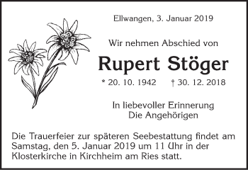 Traueranzeige von Rupert Stöger von Schwäbische Post