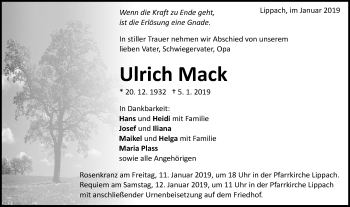 Traueranzeige von Ulrich Mack von Schwäbische Post