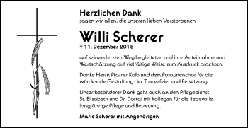 Traueranzeige von Willi Scherer von Schwäbische Post