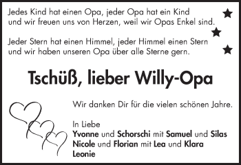 Traueranzeige von Willy Weeß von Schwäbische Post