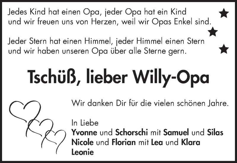  Traueranzeige für Willy Weeß vom 14.01.2019 aus Schwäbische Post