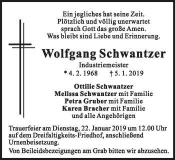 Traueranzeige von Wolfgang Schwantzer von Gmünder Tagespost
