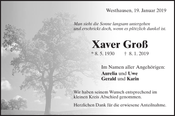 Traueranzeige von Xaver Groß von Schwäbische Post