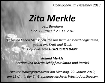 Traueranzeige von Zita Merkle von Amtsblatt_Oko