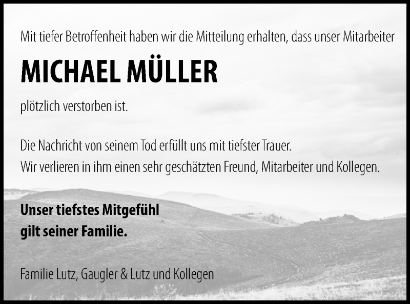  Traueranzeige für Michael Müller vom 23.10.2019 aus SCHWÄBISCHE POST