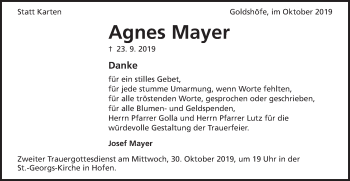 Traueranzeige von Agnes Mayer von Schwäbische Post