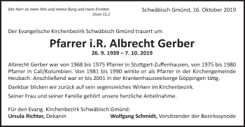 Traueranzeige von Albrecht Gerber von Gmünder Tagespost