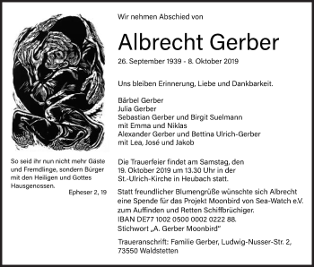 Traueranzeige von Albrecht Gerber von Gmünder Tagespost