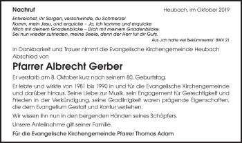 Traueranzeige von Albrecht Gerber von Gmünder Tagespost