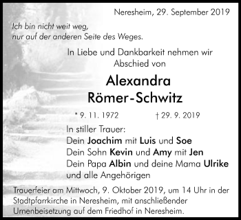 Traueranzeige von Alexandra Römer-Schwitz von Schwäbische Post