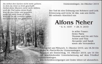 Traueranzeige von Alfons Neher von Schwäbische Post