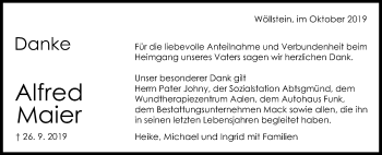 Traueranzeige von Alfred Maier von Schwäbische Post