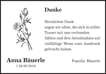Traueranzeige von Anna Bäuerle von Schwäbische Post