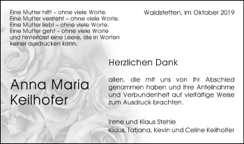 Traueranzeige von Anna Maria Keilhofer von Gmünder Tagespost
