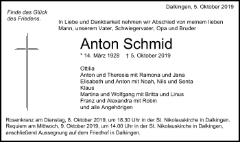Traueranzeige von Anton Schmid von Schwäbische Post