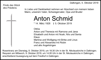 Traueranzeige von Anton Schmid