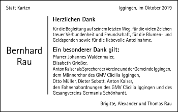 Traueranzeige von Bernhard Rau von Gmünder Tagespost