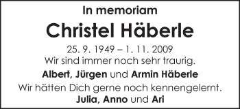 Traueranzeige von Christel Häberle von Gmünder Tagespost