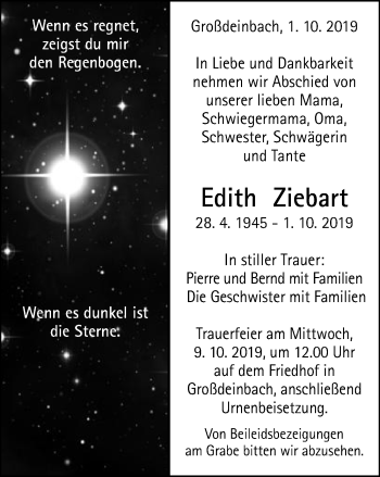 Traueranzeige von Edith Ziebart