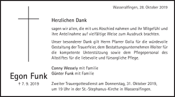 Traueranzeige von Egon Funk von Schwäbische Post