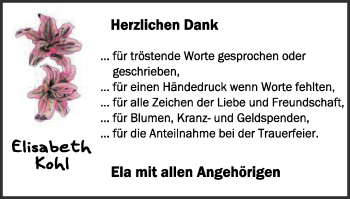 Traueranzeige von Elisabeth Kohl von Schwäbische Post