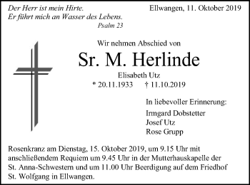 Traueranzeige von Elisabeth Utz von Schwäbische Post