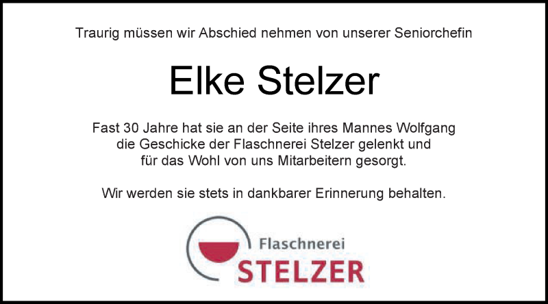  Traueranzeige für Elke Stelzer vom 26.10.2019 aus Schwäbische Post