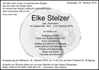 Traueranzeige von Elke Stelzer