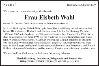 Traueranzeige von Elsbeth Wahl  von Gmünder Tagespost