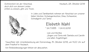 Traueranzeige von Elseth Wahl von Gmünder Tagespost