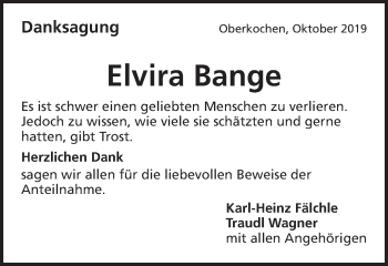 Traueranzeige von Elvira Bange von Schwäbische Post