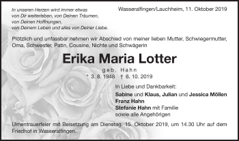 Traueranzeige von Erika Maria Lotter von Schwäbische Post