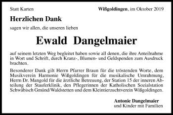 Traueranzeige von Ewald Dangelmaier von Gmünder Tagespost