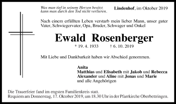 Traueranzeige von Ewald Rosenberger von Gmünder Tagespost