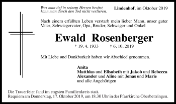 Traueranzeige von Ewald Rosenberger