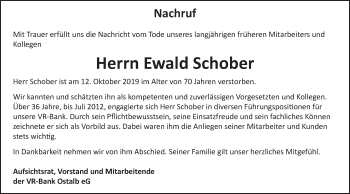 Traueranzeige von Ewald Schober von Gmünder Tagespost