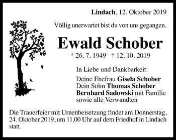 Traueranzeige von Ewald Schober von Gmünder Tagespost