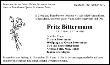 Traueranzeige von Fritz Bittermann von Gmünder Tagespost