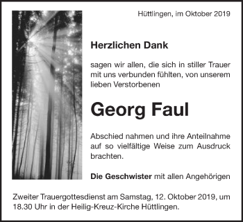 Traueranzeige von Georg Faul von Schwäbische Post