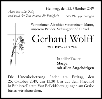 Traueranzeige von Gerhard Wolff von Schwäbische Post