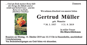 Traueranzeige von Gertrud Müller von Gmünder Tagespost