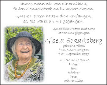 Traueranzeige von Gisela Eckartsberg von Amtsblatt_Oko