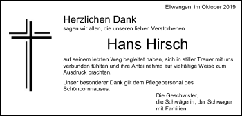 Traueranzeige von Hans Hirsch