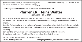 Traueranzeige von Heinz Walter von Gmünder Tagespost