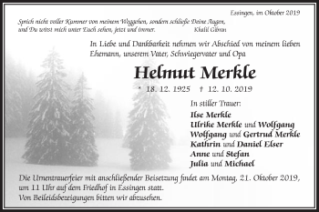 Traueranzeige von Helmut Merkle von Schwäbische Post