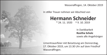 Traueranzeige von Hermann Schneider von Schwäbische Post