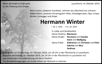 Traueranzeige von Hermann Winter von Schwäbische Post