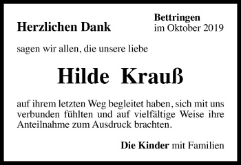 Traueranzeige von Hilde Krauß