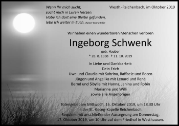 Traueranzeige von Ingeborg Schwenk von Schwäbische Post